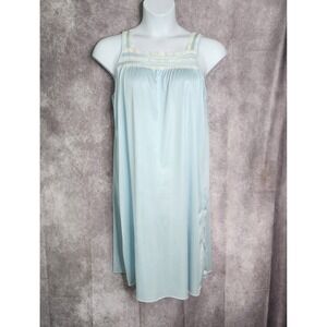Philmaid Vintage Light Blue Nylon Lace Trim Shift Gown Nightgown Large